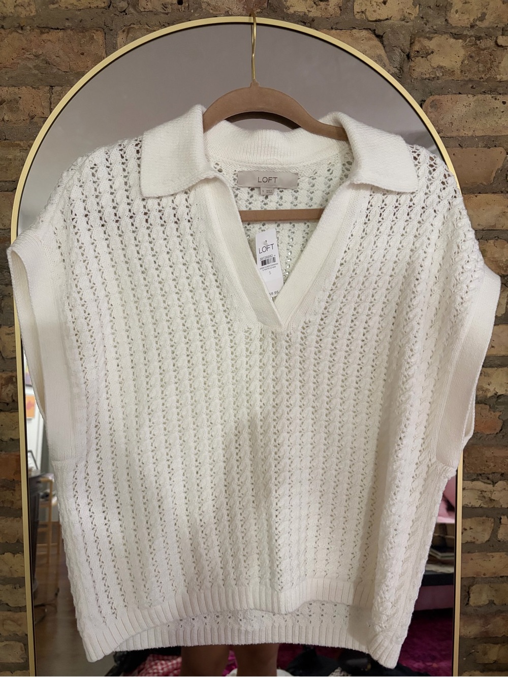 NWT loft collared white short sleeve sweater top - Picture 2 of 5